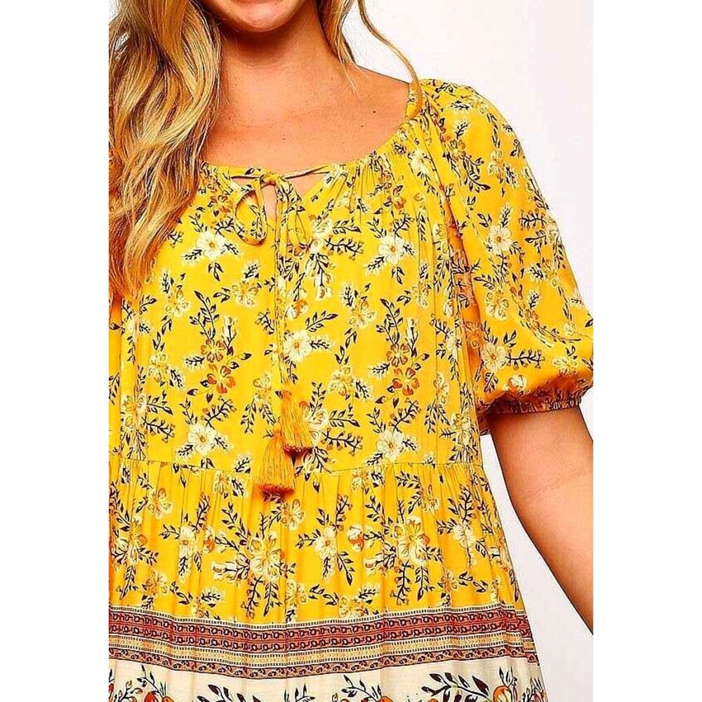 Gigio S 4 6 8 Sunny Border Mixed Floral Prints Tiered Maxi Dress Tassel Ties - Picture 7 of 9